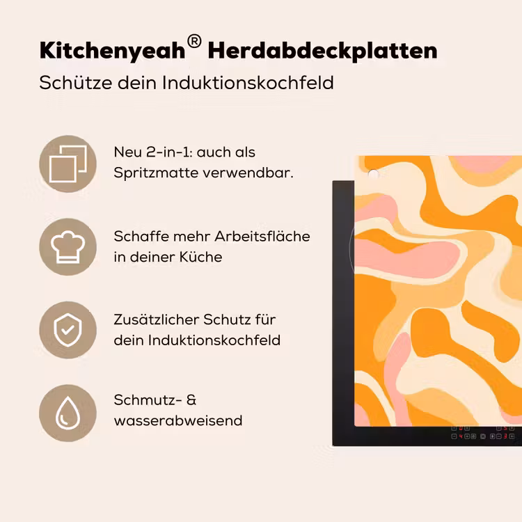 Abstract - Golvend - Oranje Inductie beschemer met haakjes klein -ky-usp-de