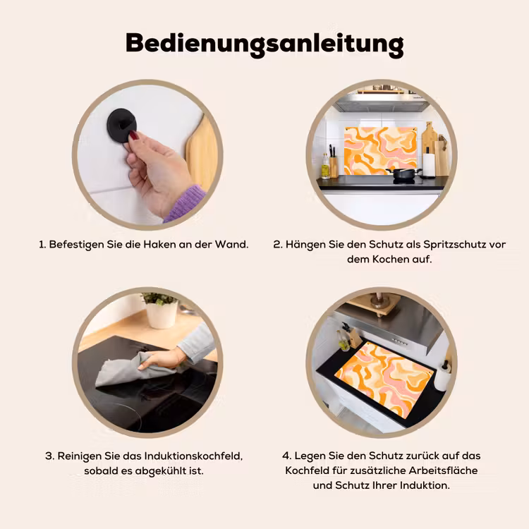 Abstract - Golvend - Oranje Inductie beschemer met haakjes klein -ky-gebruik-de