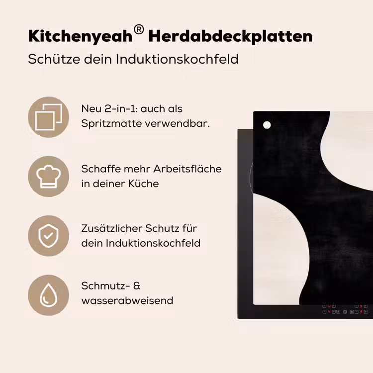Abstract - Japandi - Beige - Modern Inductie beschemer met haakjes klein -ky-usp-de