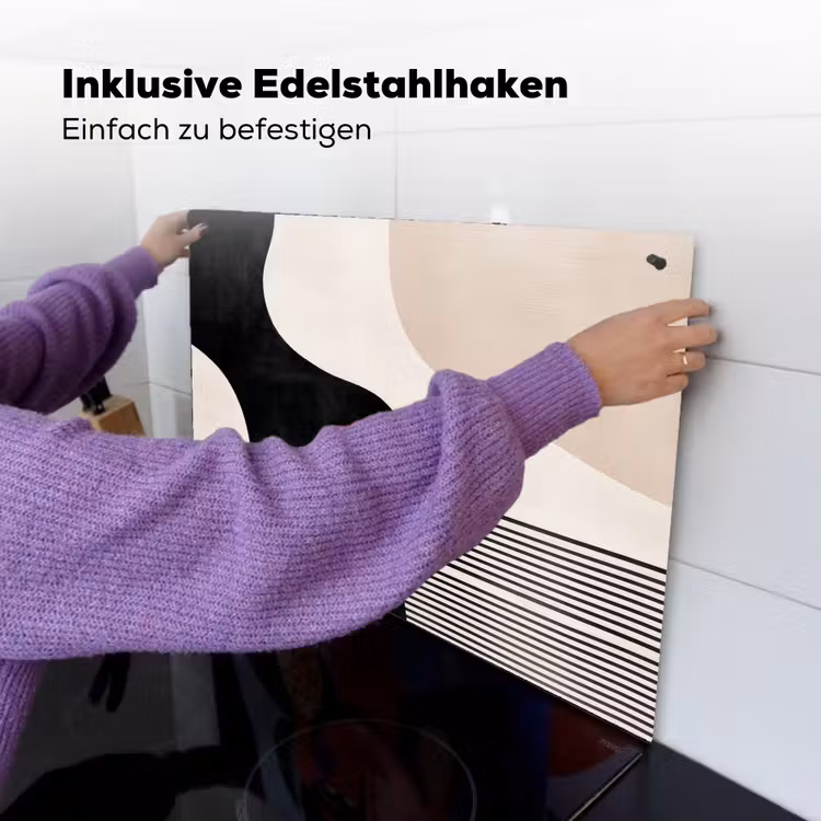 Abstract - Japandi - Beige - Modern Inductie beschemer met haakjes klein -ky-ophangen-de