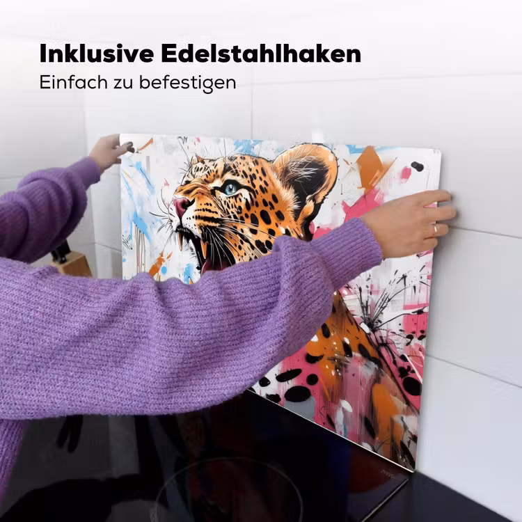 Abstract - Luipaard - Kleurrijk Inductie beschemer met haakjes klein -ky-ophangen-de
