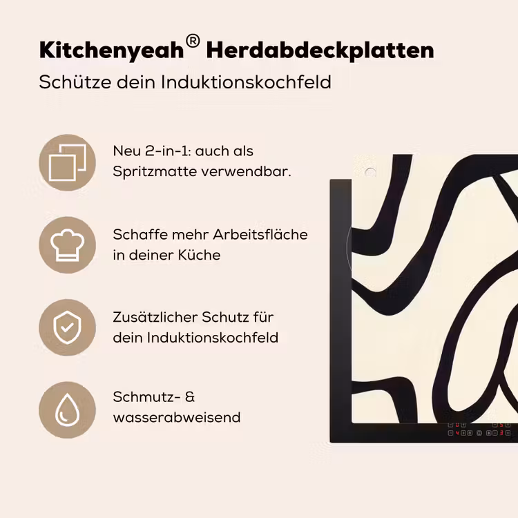 Abstract - Lijnen - Modern - Beige Inductie beschemer met haakjes klein -ky-usp-de