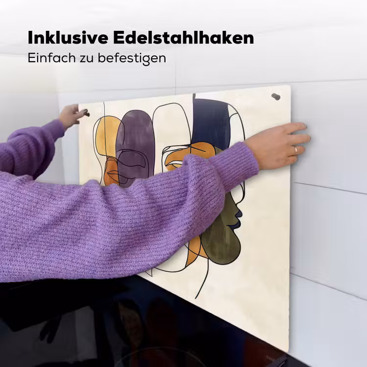 Abstract - Overlappende gezichten - Paars - Donkergroen Inductie beschemer met haakjes middel -ky-ophangen-de