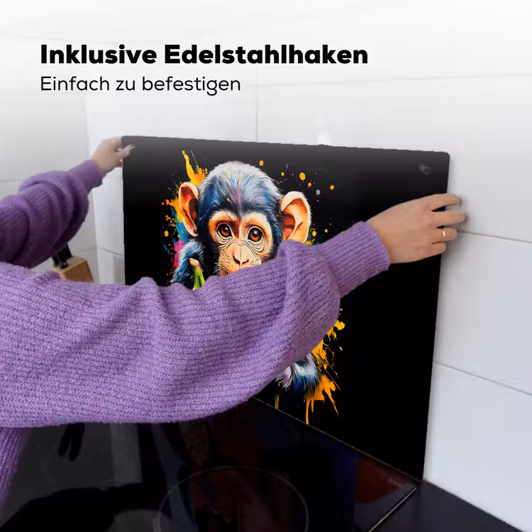 Aap - Graffiti - Kleurrijk - Bananen - Modern Inductie beschemer met haakjes klein -ky-ophangen-de