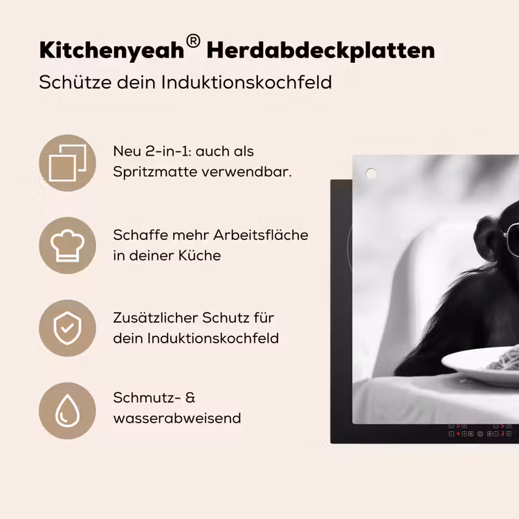 Aap - Spaghetti - Zonnebril - Zwart wit - Cool - Dier Inductie beschemer met haakjes klein -ky-usp-de