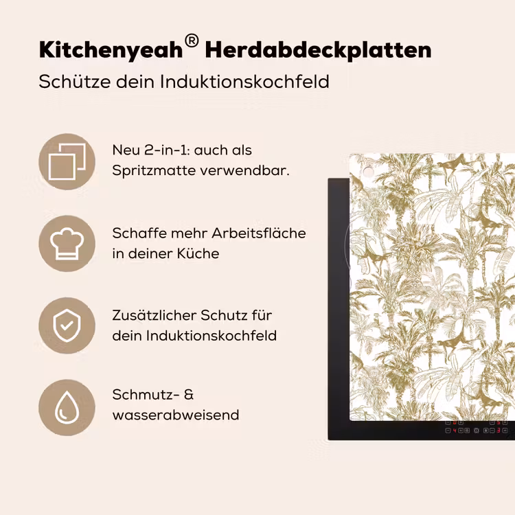 Apen - Jungle - Abstract - Beige Inductie beschemer met haakjes klein 777 -ky-usp-de