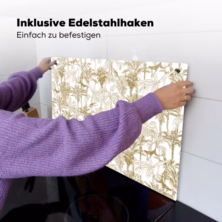 Apen - Jungle - Abstract - Beige Inductie beschemer met haakjes klein 777 -ky-ophangen-de
