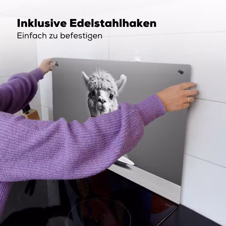 Alpaca - Pasta - Zwart - Wit - Grappig - Dieren Inductie beschemer met haakjes klein -ky-ophangen-de