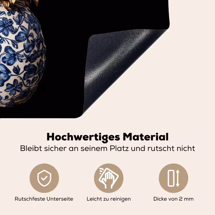 Ananas - Bloemen patroon - Goud - Delftsblauw Inductie beschemer met haakjes klein -ky-onderkant-de