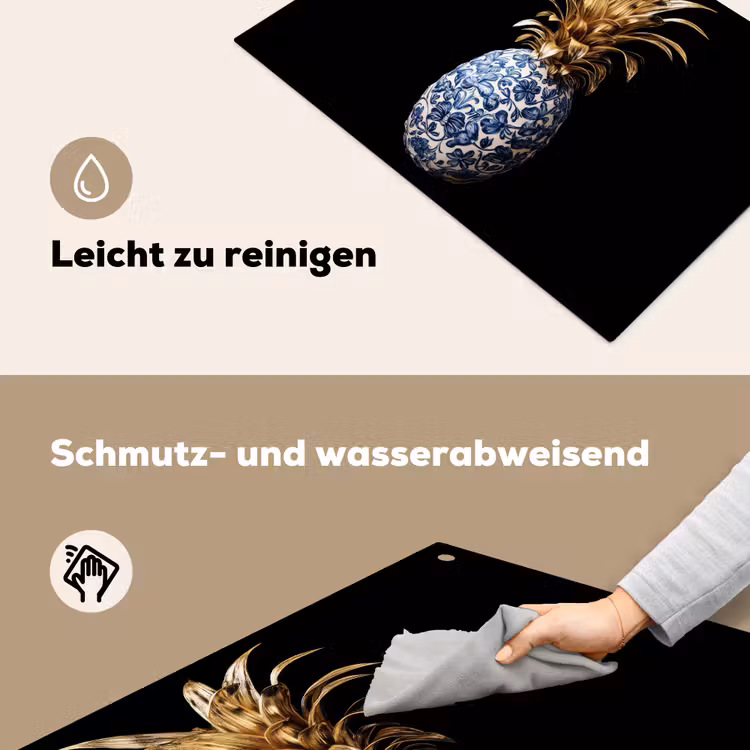 Ananas - Bloemen patroon - Goud - Delftsblauw Inductie beschemer met haakjes klein -ky-schoon-de