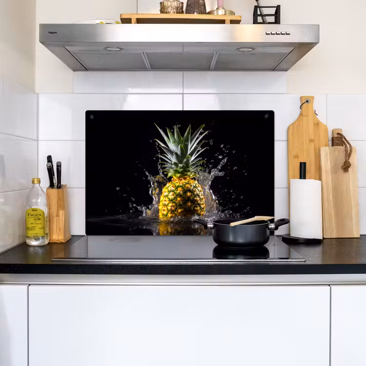 Ananas - Fruit - Water - Planten - Zwart Inductie beschemer met haakjes klein -sfeer2