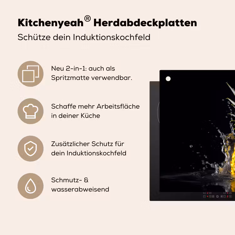 Ananas - Fruit - Water - Planten - Zwart Inductie beschemer met haakjes klein -ky-usp-de