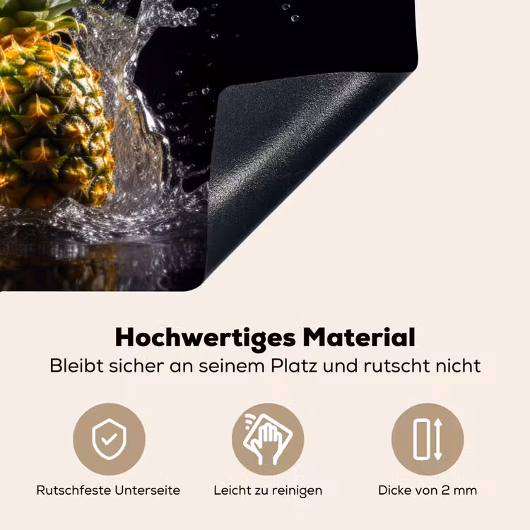 Ananas - Fruit - Water - Planten - Zwart Inductie beschemer met haakjes klein -ky-onderkant-de