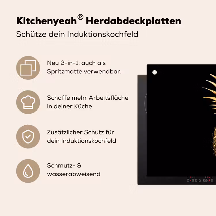 Ananas - Zwart - Goud - Luxe Inductie beschemer met haakjes klein -ky-usp-de