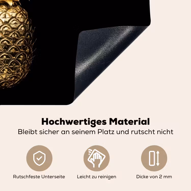 Ananas - Zwart - Goud - Luxe Inductie beschemer met haakjes klein -ky-onderkant-de