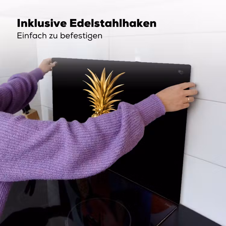 Ananas - Zwart - Goud - Luxe Inductie beschemer met haakjes klein -ky-ophangen-de