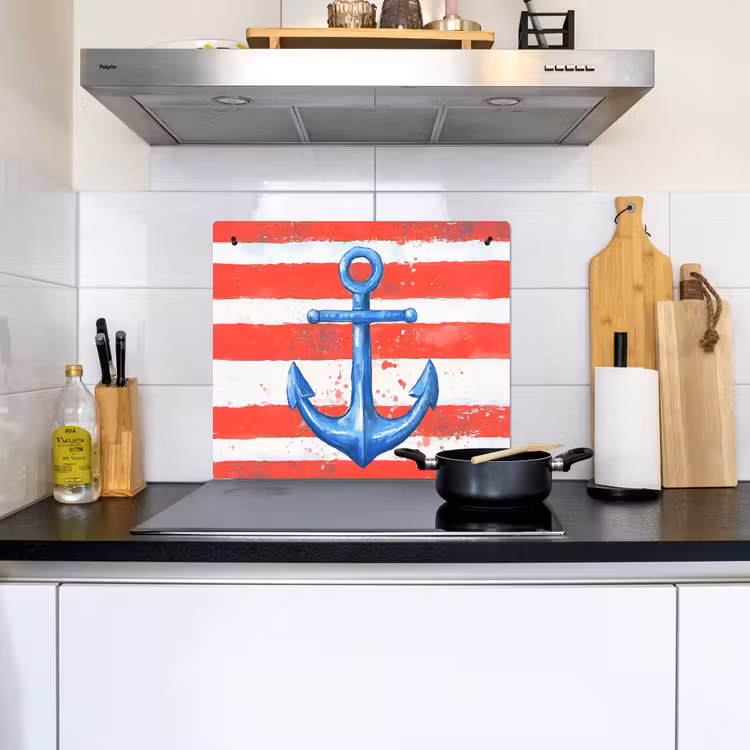 Anker - Verfspatten - Rood - Blauw Inductie beschemer met haakjes middel -sfeer2
