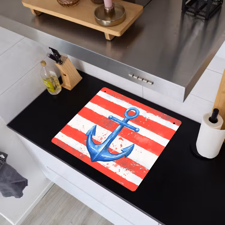 Anker - Verfspatten - Rood - Blauw Inductie beschemer met haakjes middel -sfeer1