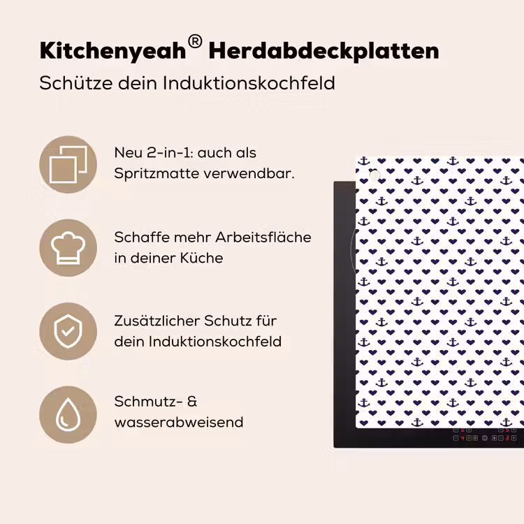 Anker - Hart - Blauw - Wit Inductie beschemer met haakjes klein 777 -ky-usp-de