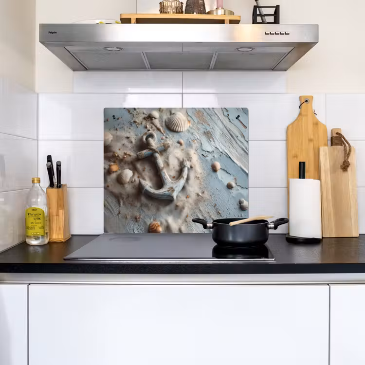 Anker - Hout - Schelpen - Zand Inductie beschemer met haakjes middel -sfeer2
