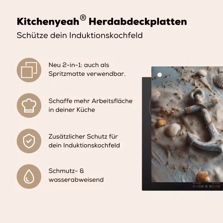 Anker - Hout - Schelpen - Zand Inductie beschemer met haakjes middel -ky-usp-de