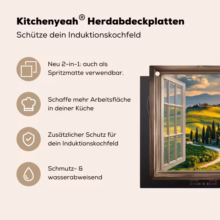 Doorkijk - Toscane - Uitzicht - Landschap - Zomer Inductie beschemer met haakjes klein -ky-usp-de