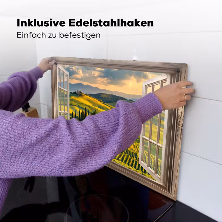 Doorkijk - Toscane - Uitzicht - Landschap - Zomer Inductie beschemer met haakjes klein -ky-ophangen-de