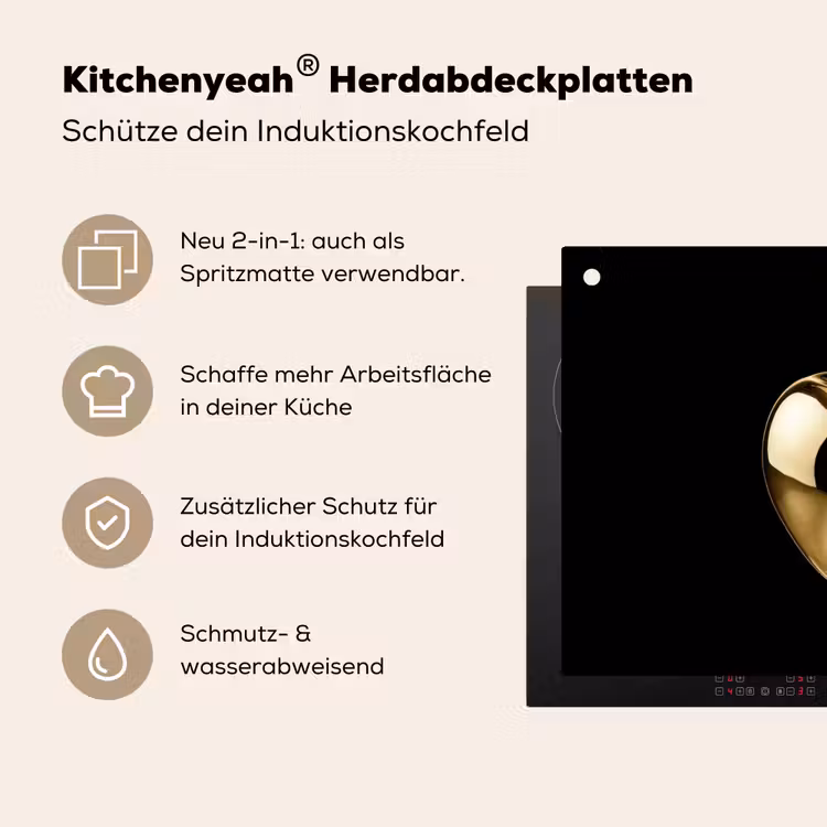 Appel - Goud - Chrome - Zwart Inductie beschemer met haakjes klein -ky-usp-de