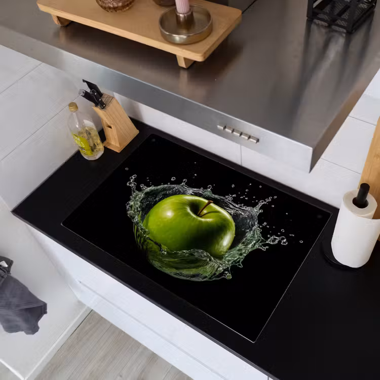 Appel - Groen - Fruit - Water - Zwart Inductie beschemer met haakjes klein -sfeer1