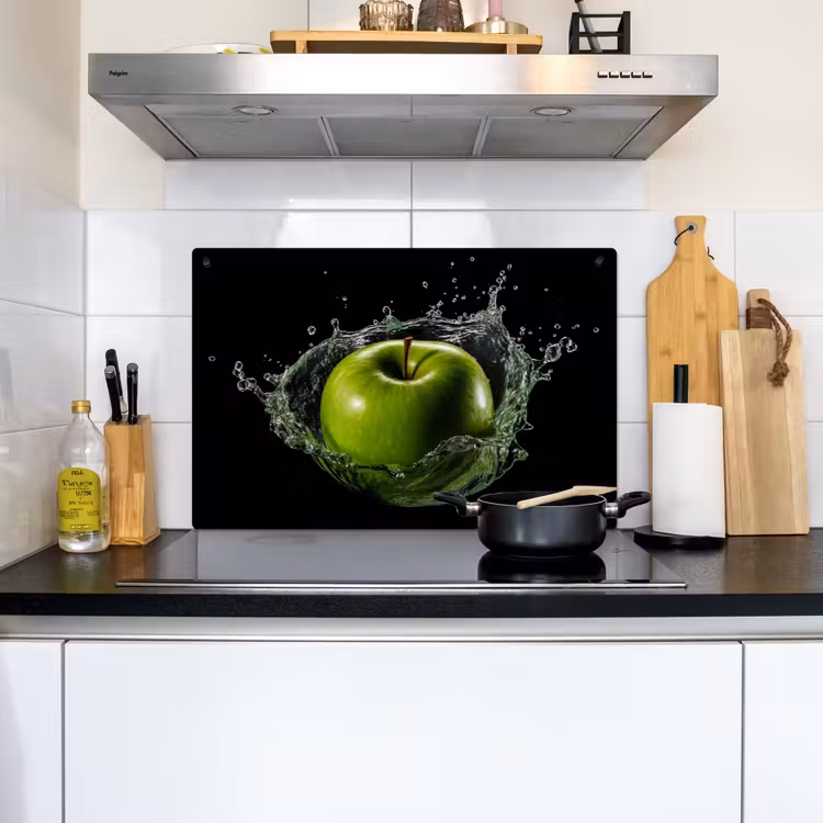Appel - Groen - Fruit - Water - Zwart Inductie beschemer met haakjes klein -sfeer2