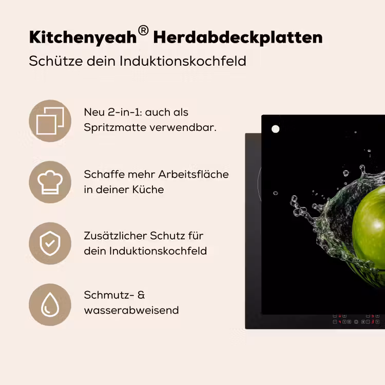 Appel - Groen - Fruit - Water - Zwart Inductie beschemer met haakjes klein -ky-usp-de
