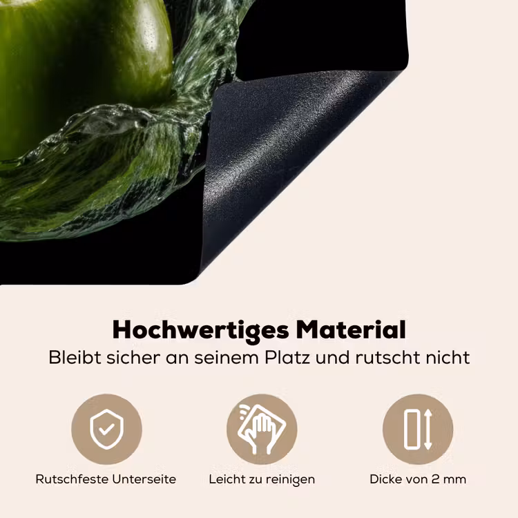 Appel - Groen - Fruit - Water - Zwart Inductie beschemer met haakjes klein -ky-onderkant-de