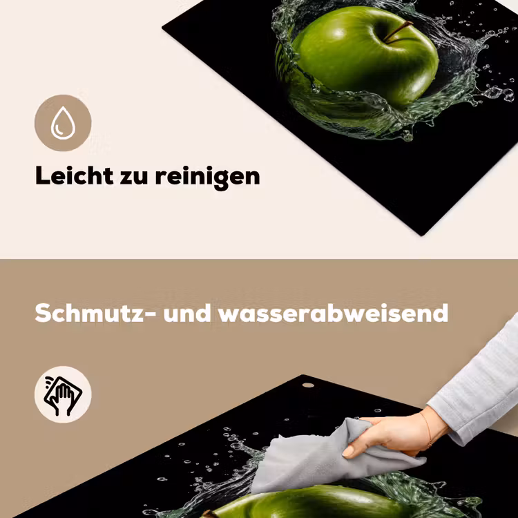 Appel - Groen - Fruit - Water - Zwart Inductie beschemer met haakjes klein -ky-schoon-de