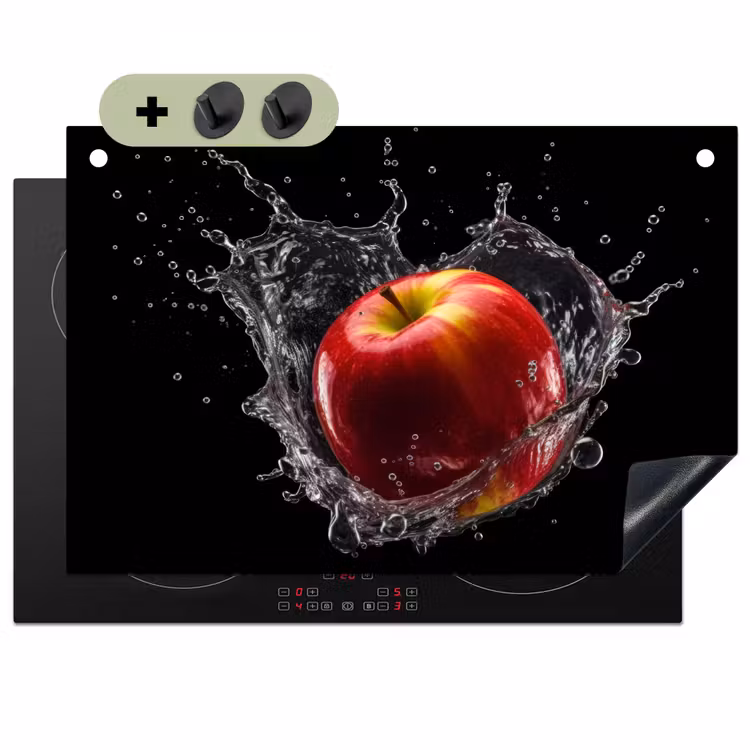 Appel - Rood - Water - Zwart - Fruit Inductie beschemer met haakjes klein -3d