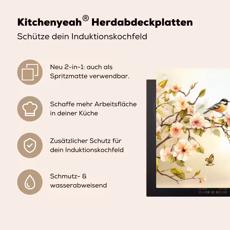 Takken - Bloemen - Vogeltjes - Roze Inductie beschemer met haakjes klein -ky-usp-de