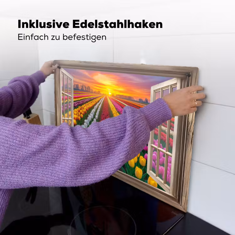 Doorkijk - Bloemen - Tulpen - Kleurrijk - Zonsondergang Inductie beschemer met haakjes klein -ky-ophangen-de