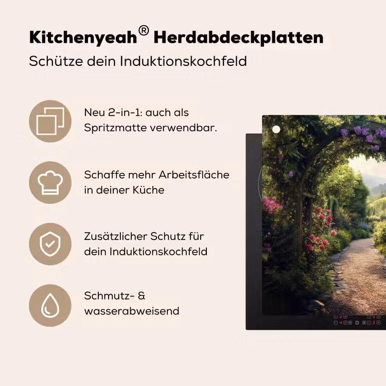 Doorkijk - Landschap - Bloemen - Tuinboog - Natuur Inductie beschemer met haakjes middel -ky-usp-de