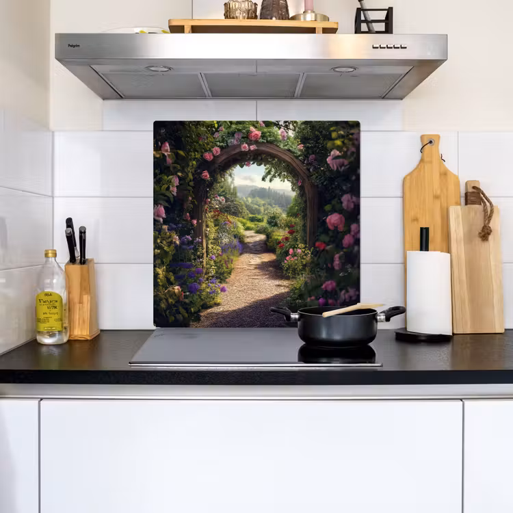 Doorkijk - Landschap - Bloemen - Rozenboog - Natuur Inductie beschemer met haakjes middel -sfeer2