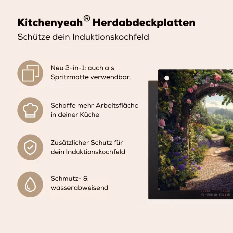 Doorkijk - Landschap - Bloemen - Rozenboog - Natuur Inductie beschemer met haakjes middel -ky-usp-de