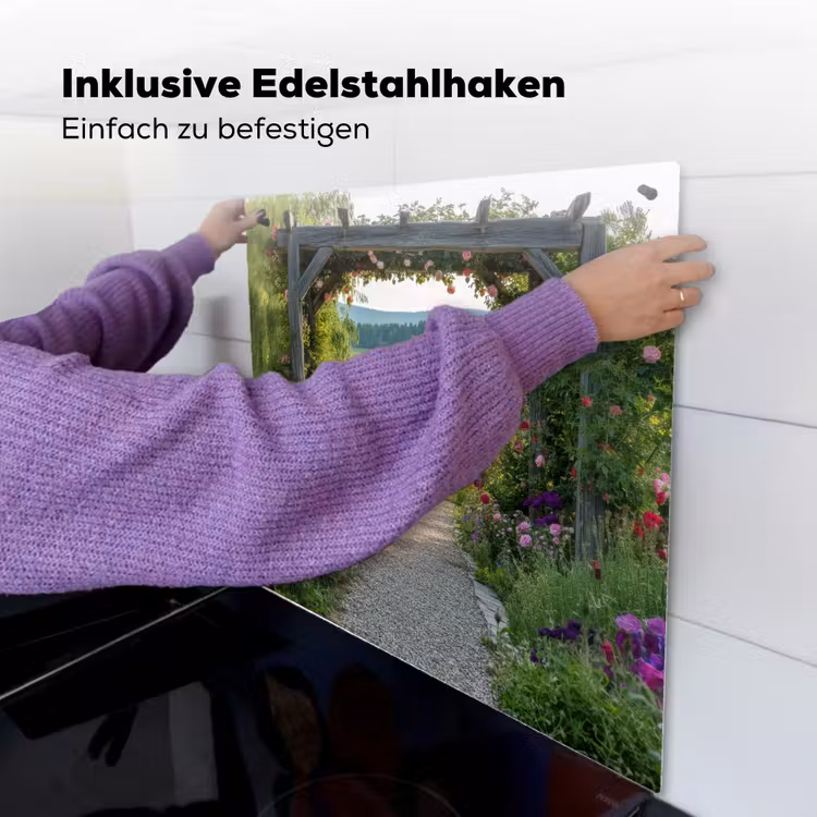 Doorkijk - Landschap - Natuur - Tuinboog - Bloemen Inductie beschemer met haakjes middel -ky-ophangen-de