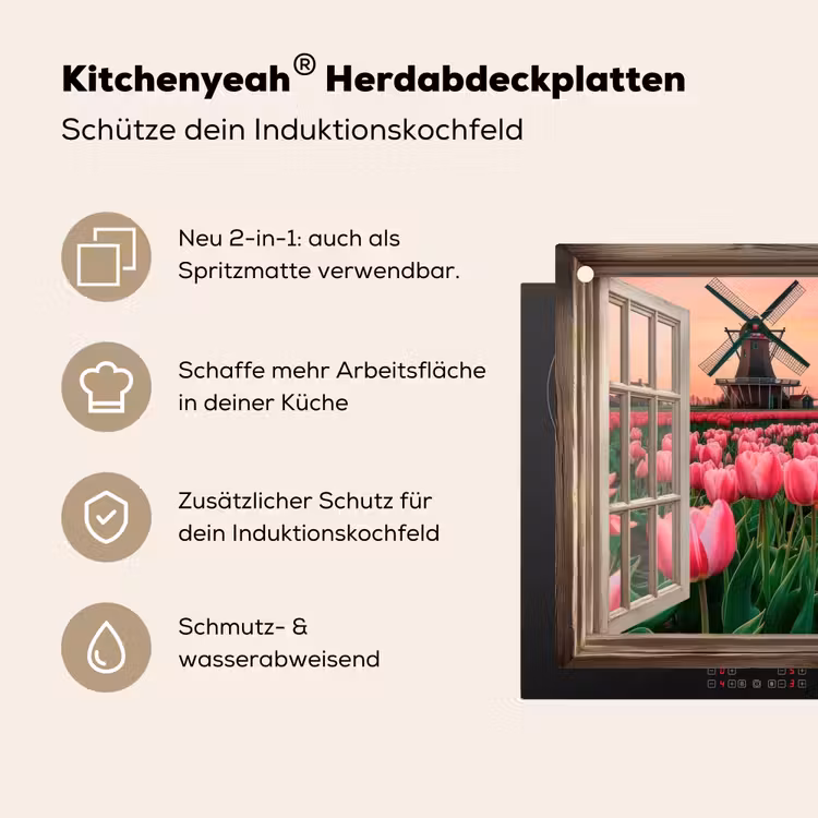 Doorkijk - Tulpen - Bloemen - Molen - Raam Inductie beschemer met haakjes klein -ky-usp-de