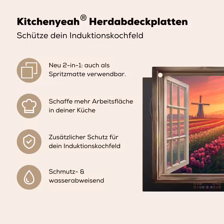 Doorkijk - Tulpen - Zonsondergang - Bloemen - Kleurrijk Inductie beschemer met haakjes klein -ky-usp-de