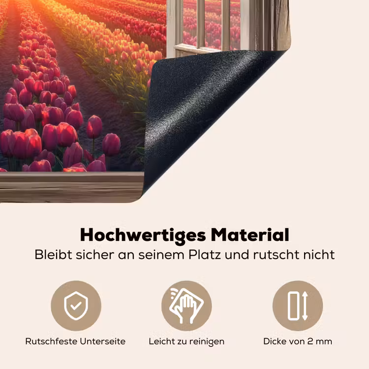Doorkijk - Tulpen - Zonsondergang - Bloemen - Kleurrijk Inductie beschemer met haakjes klein -ky-onderkant-de