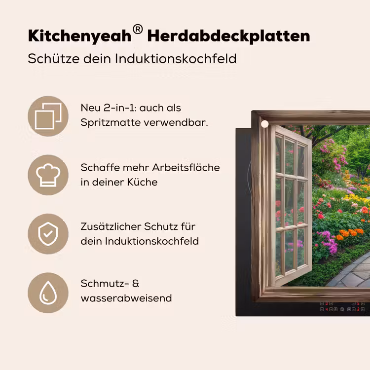 Doorkijk - Bloemen - Tuinpad - Natuur - Raam Inductie beschemer met haakjes klein -ky-usp-de
