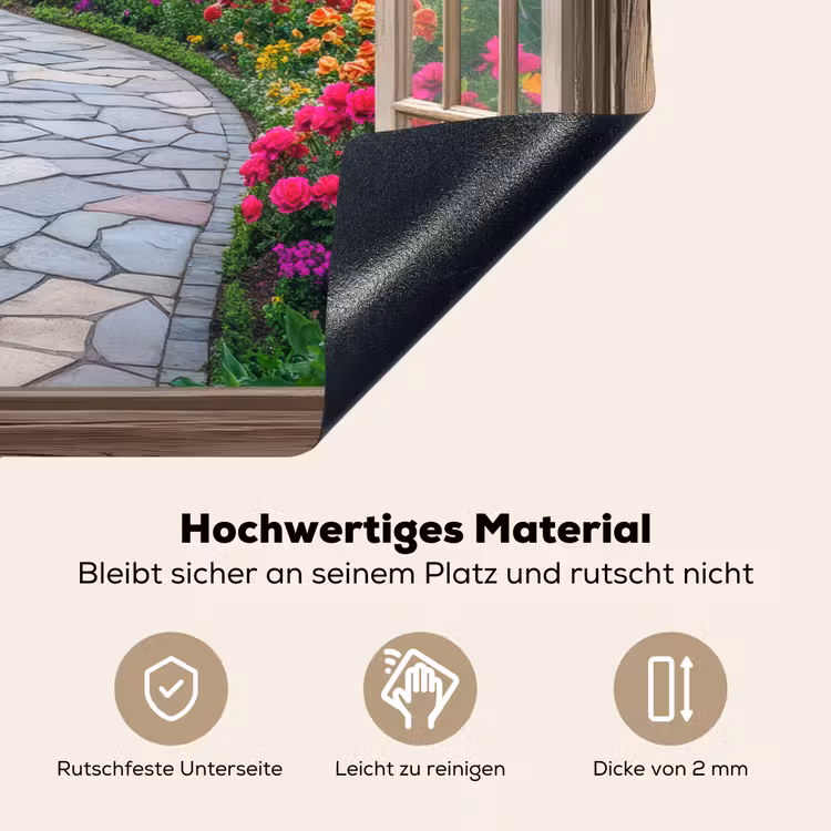Doorkijk - Bloemen - Tuinpad - Natuur - Raam Inductie beschemer met haakjes klein -ky-onderkant-de