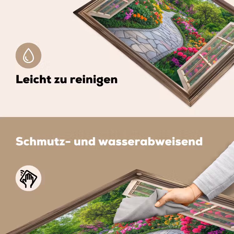 Doorkijk - Bloemen - Tuinpad - Natuur - Raam Inductie beschemer met haakjes klein -ky-schoon-de