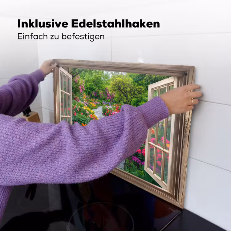 Doorkijk - Bloemen - Tuinpad - Natuur - Raam Inductie beschemer met haakjes klein -ky-ophangen-de