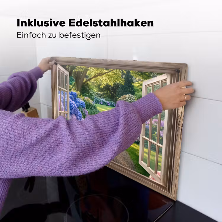 Doorkijk - Tuin - Raam - Hortensia - Bloemen Inductie beschemer met haakjes klein -ky-ophangen-de