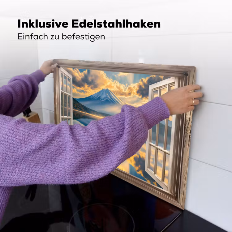 Doorkijk - Landschap - Bergen - Uitzicht - Raam Inductie beschemer met haakjes klein -ky-ophangen-de
