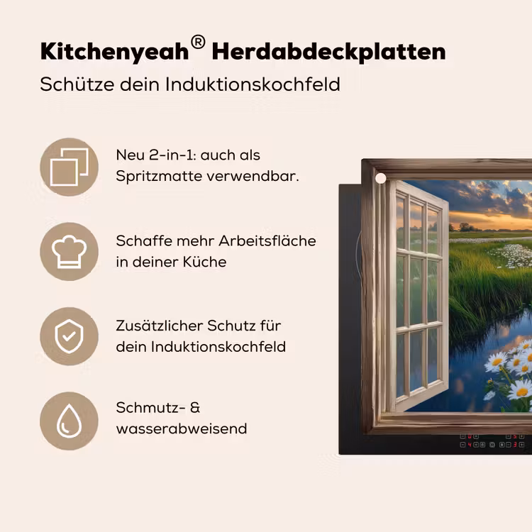 Doorkijk - Landschap - Raam - Water - Zonsondergang Inductie beschemer met haakjes klein -ky-usp-de